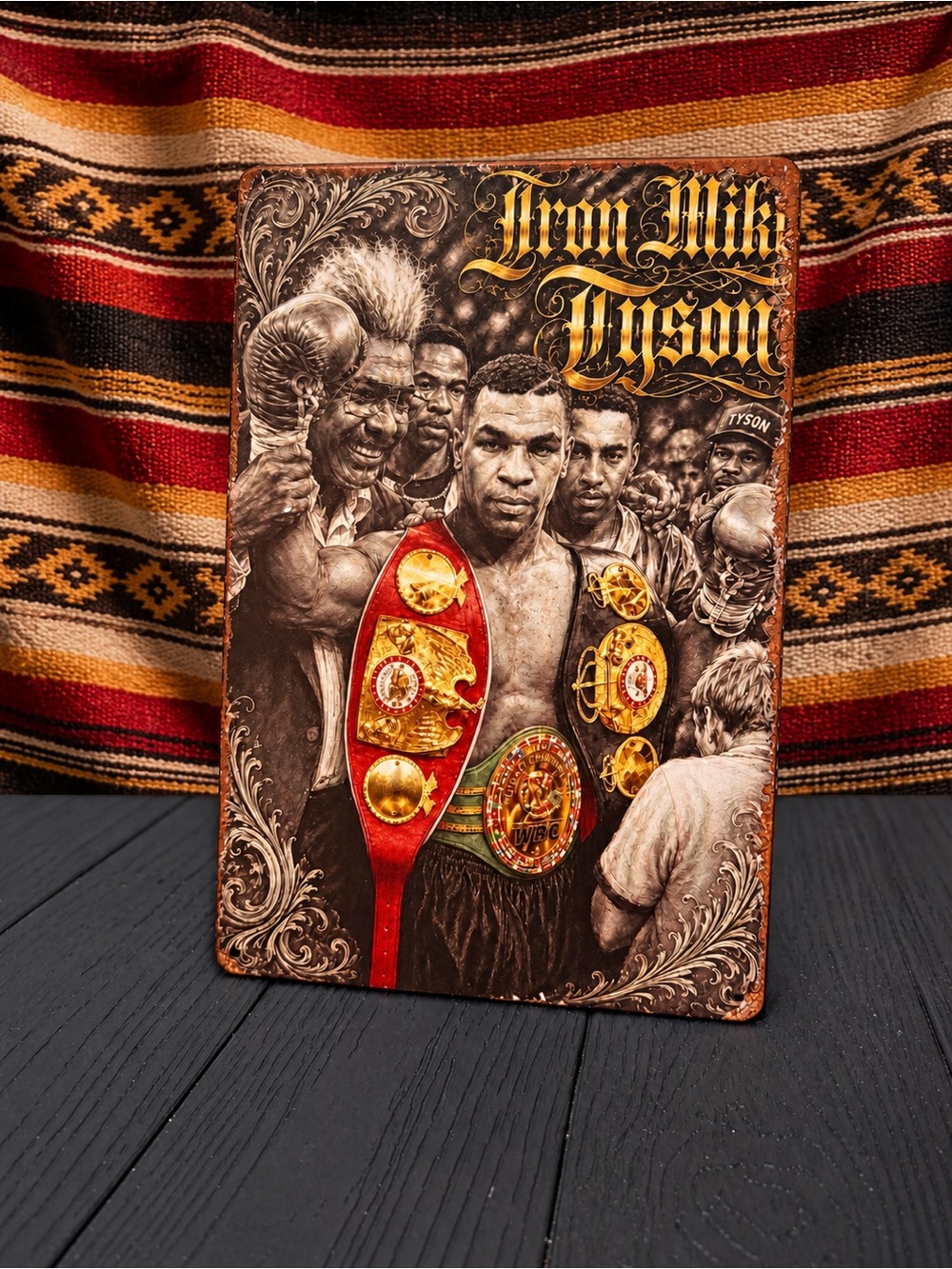 Iron Mike Tyson Metal Wall Art — Red & Gold Championship Design